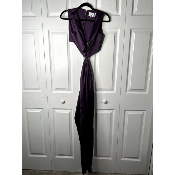 One33 Social Purple Satin Cutout Sleeveless Front Slit Gown Women's Size 0 - Picture 4 of 15